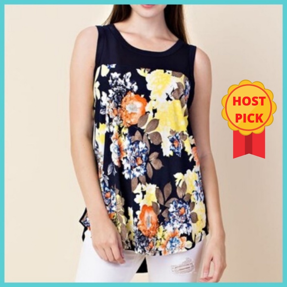Navy Floral Tank -Plus Size